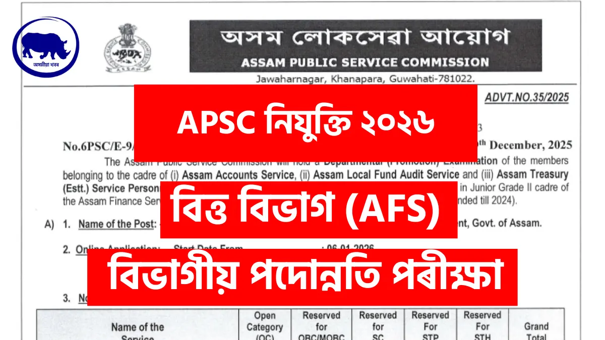 APSC AFS Junior Grade II Official Notification 2026