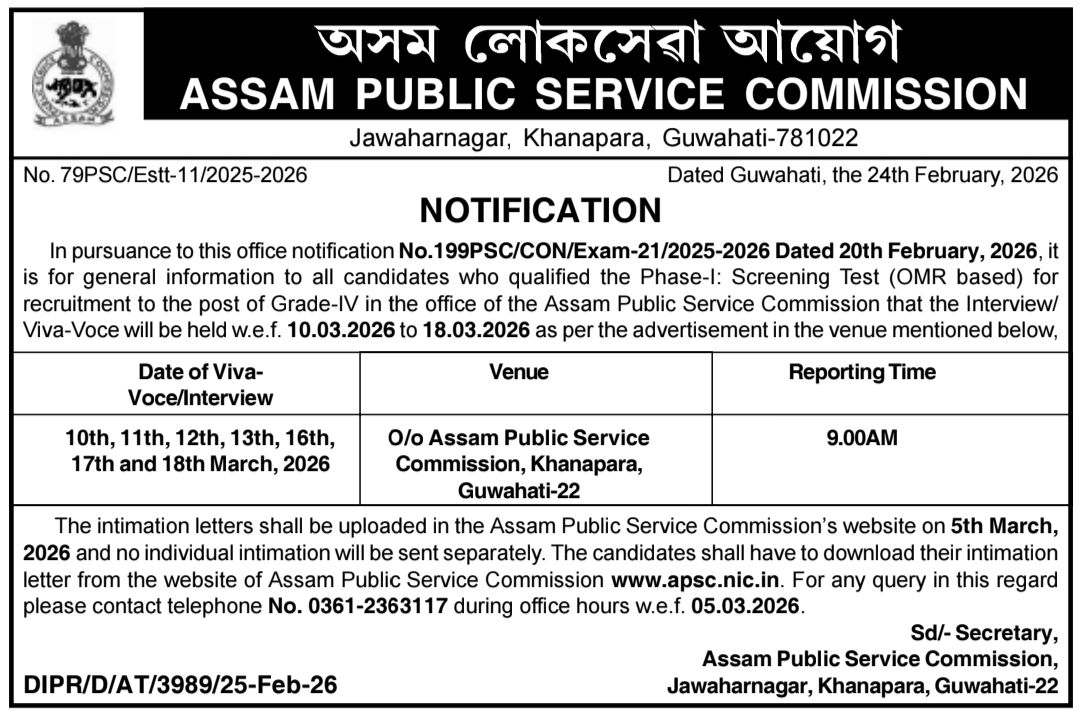 APSC Grade-IV Interview 2026