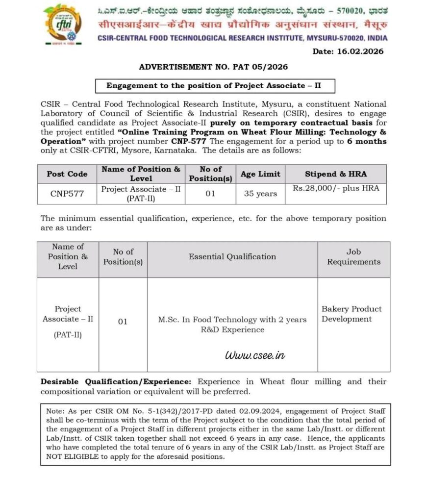 CSIR-CFTRI Recruitment 2026