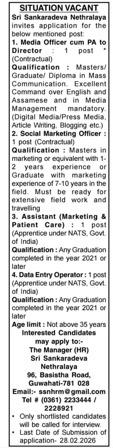 Sri Sankardeva Nethralaya Vacancy