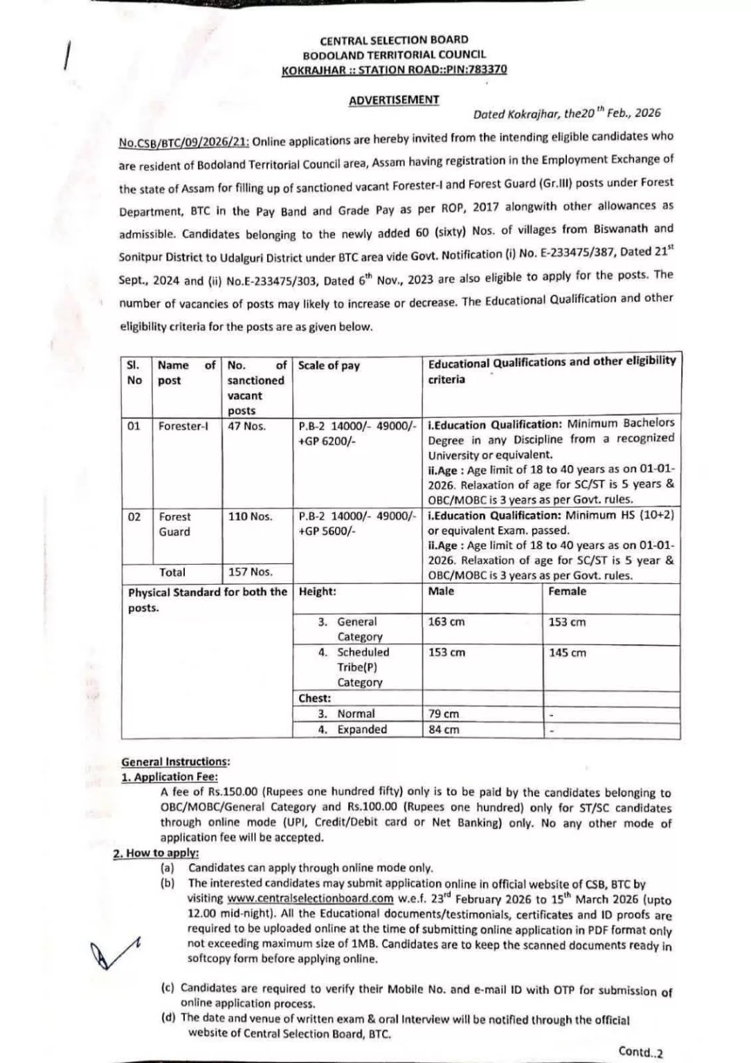 BTC Forest Department Recruitment 2026