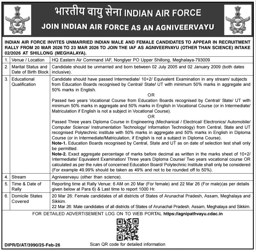 Indian Air Force Agniveervayu Recruitment Rally 2026