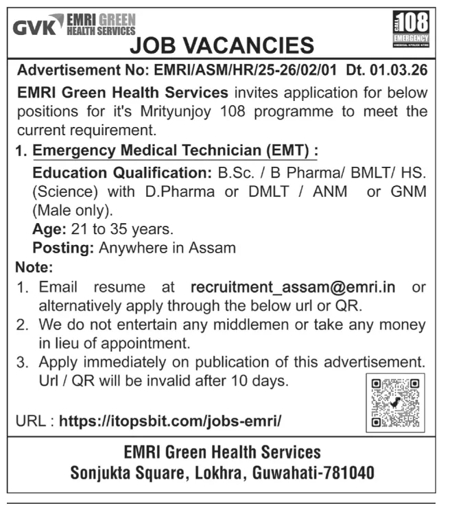 108 Mrityunjoy Recruitment 2026