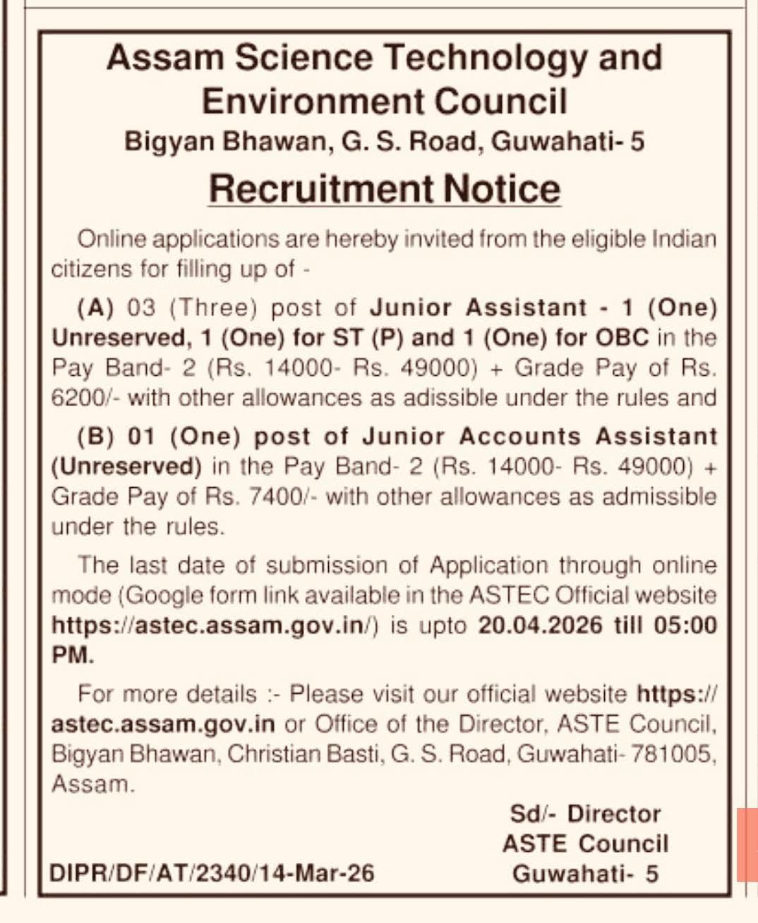 ASTEC Recruitment 2026