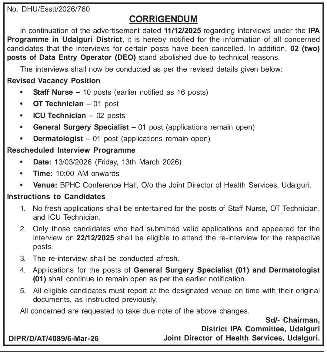 Udalguri Health Dept Recruitment 2026