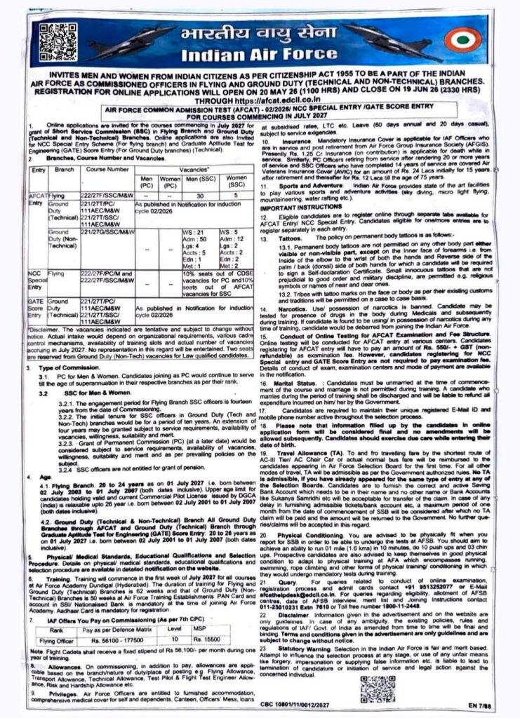 AFCAT 02/2026 Notification
