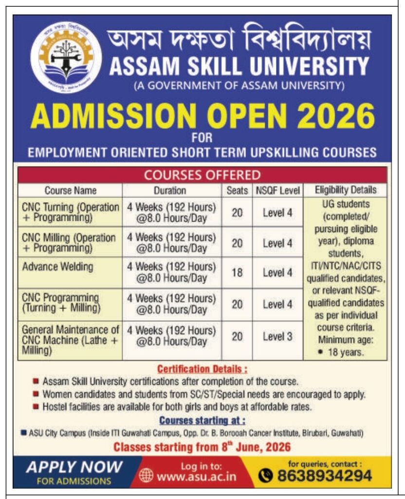 Assam Skill University Admission 2026