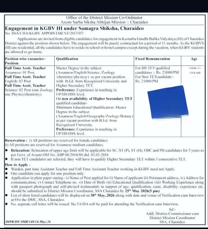 KGBV Charaideo Recruitment 2026