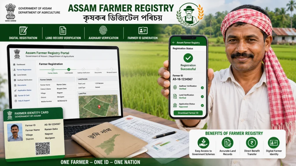Assam Farmer Registry digital registration process with land records and Aadhaar verification.