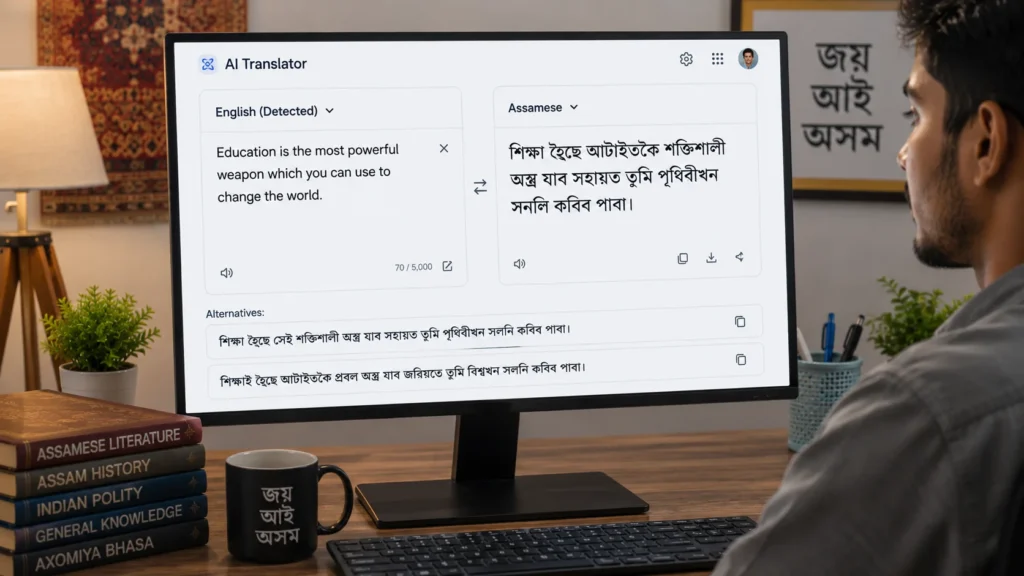 Google Gemini translating English text into Assamese language