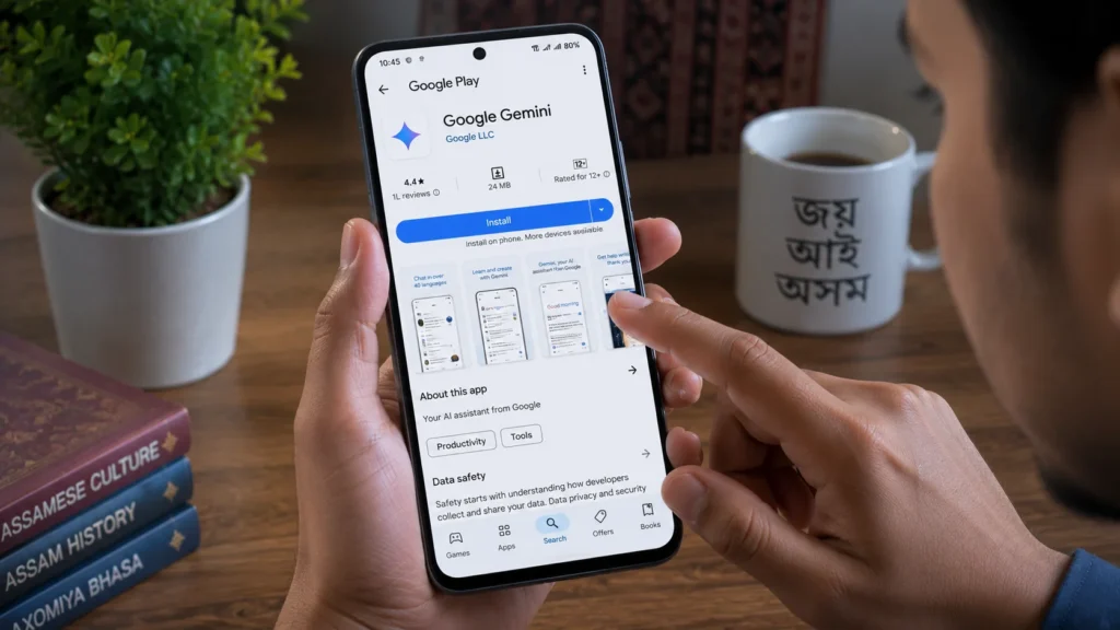 Google Gemini app download and login process on Android smartphone