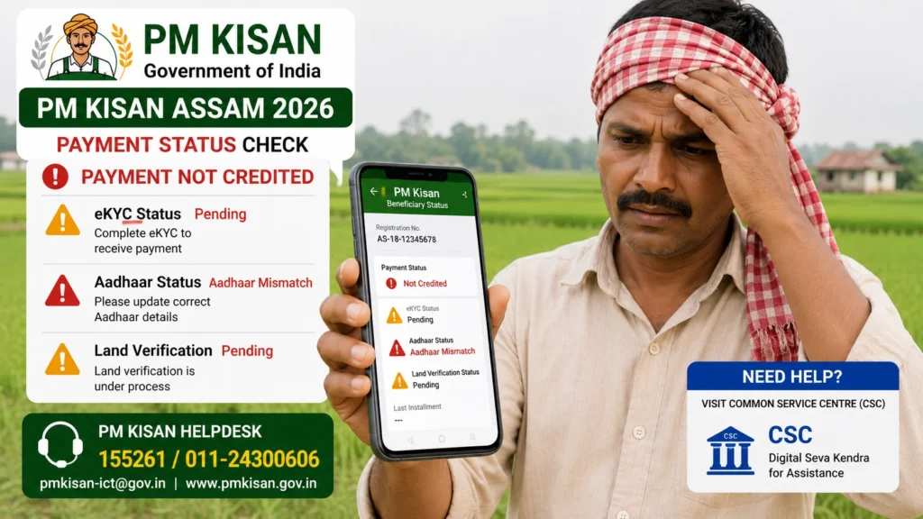 PM Kisan payment not received issue showing eKYC pending and Aadhaar mismatch problems.