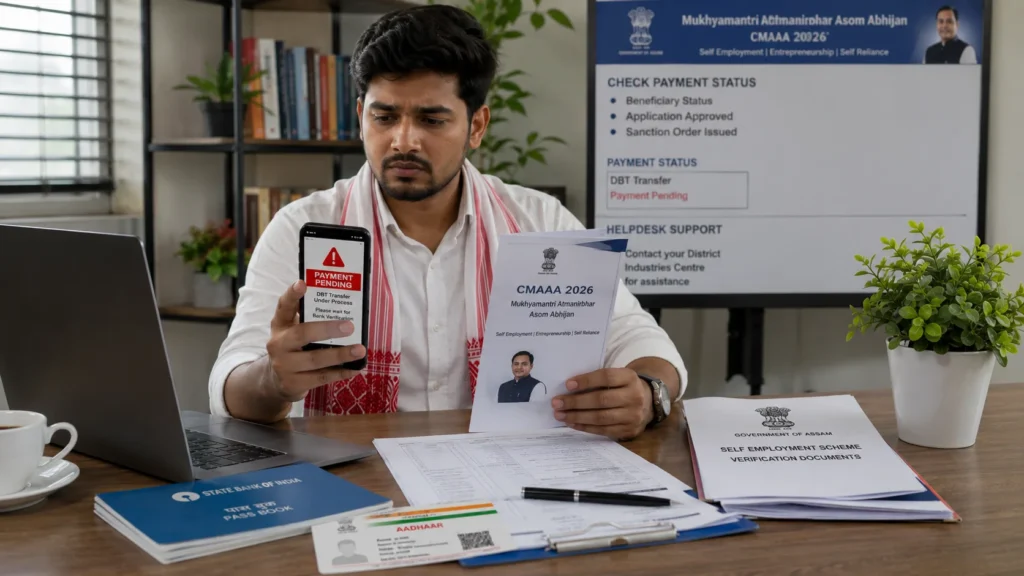 CMAAA beneficiary facing payment delay due to bank verification and Aadhaar issues.