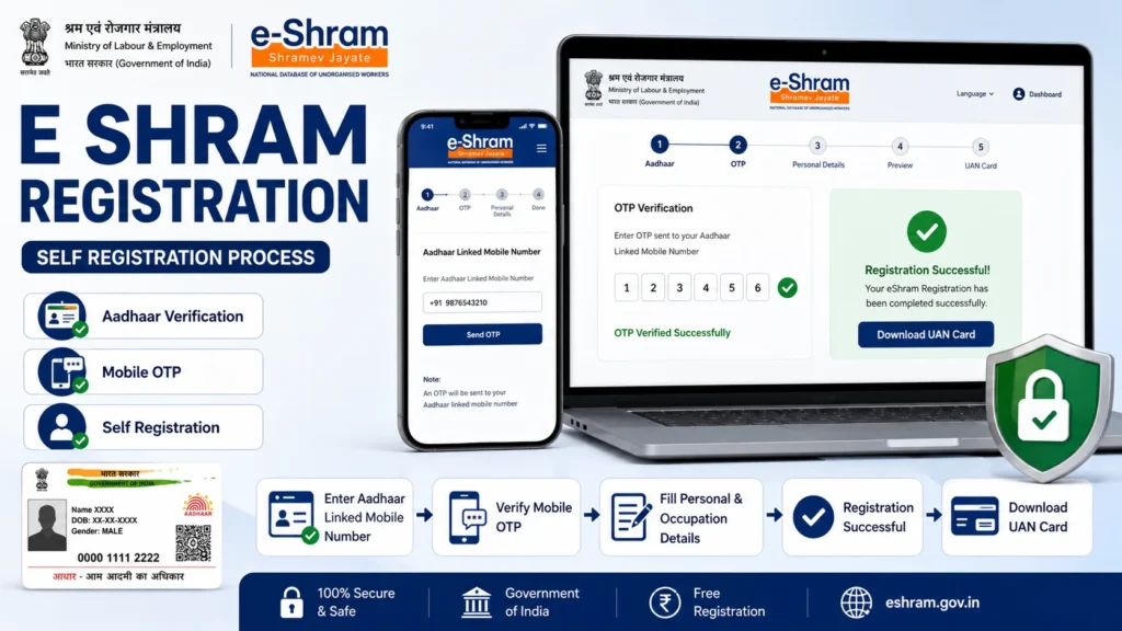 e shram card online registration process through official eShram portal