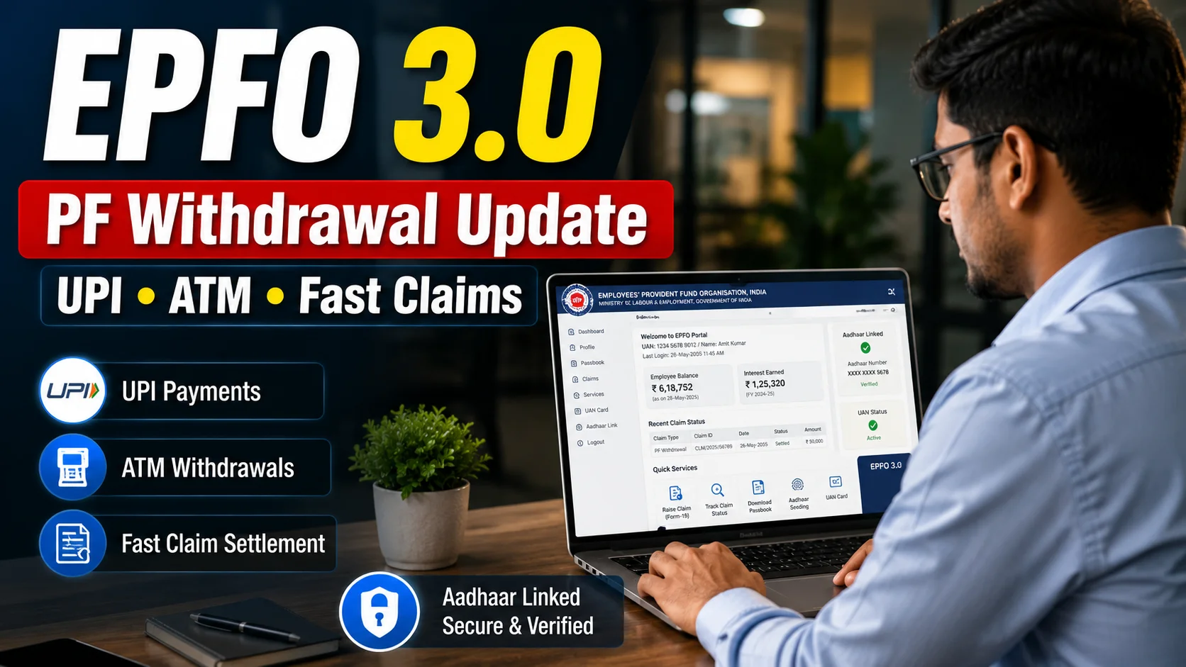 EPFO 3.0 digital upgrade features showing online PF services and modern digital employee portal
