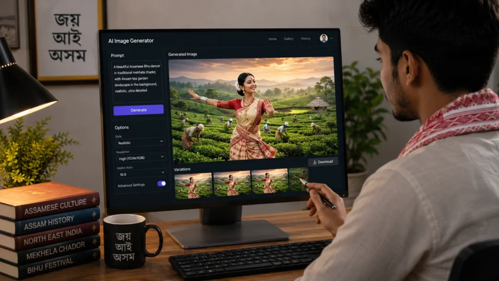 Google Gemini AI generating Assamese cultural images and digital artwork