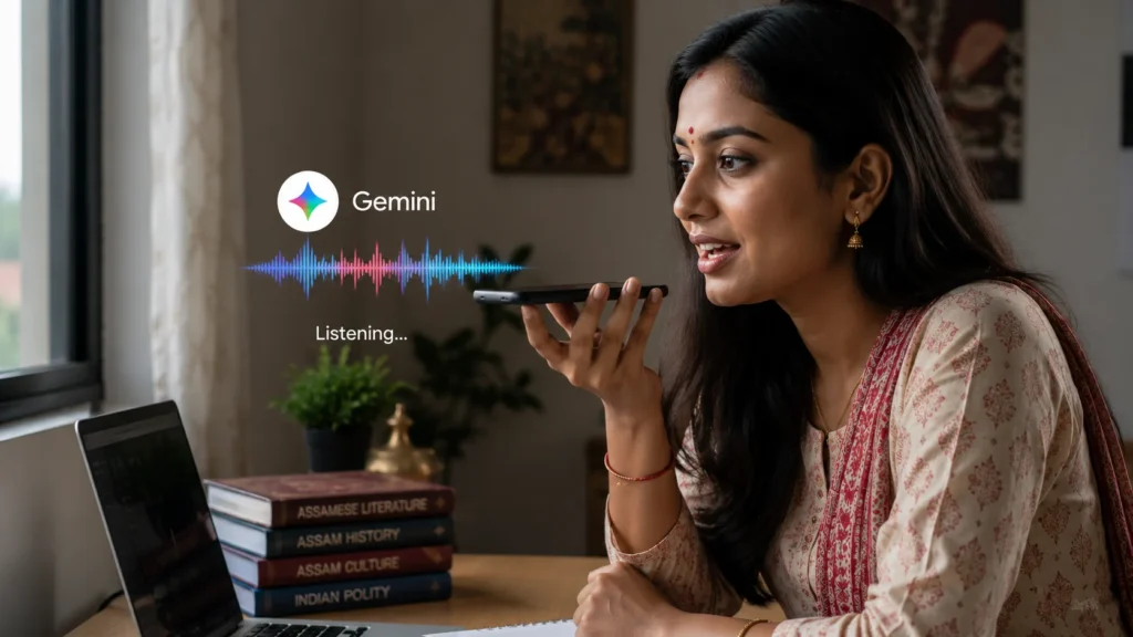 User talking to Google Gemini AI using Assamese voice commands
